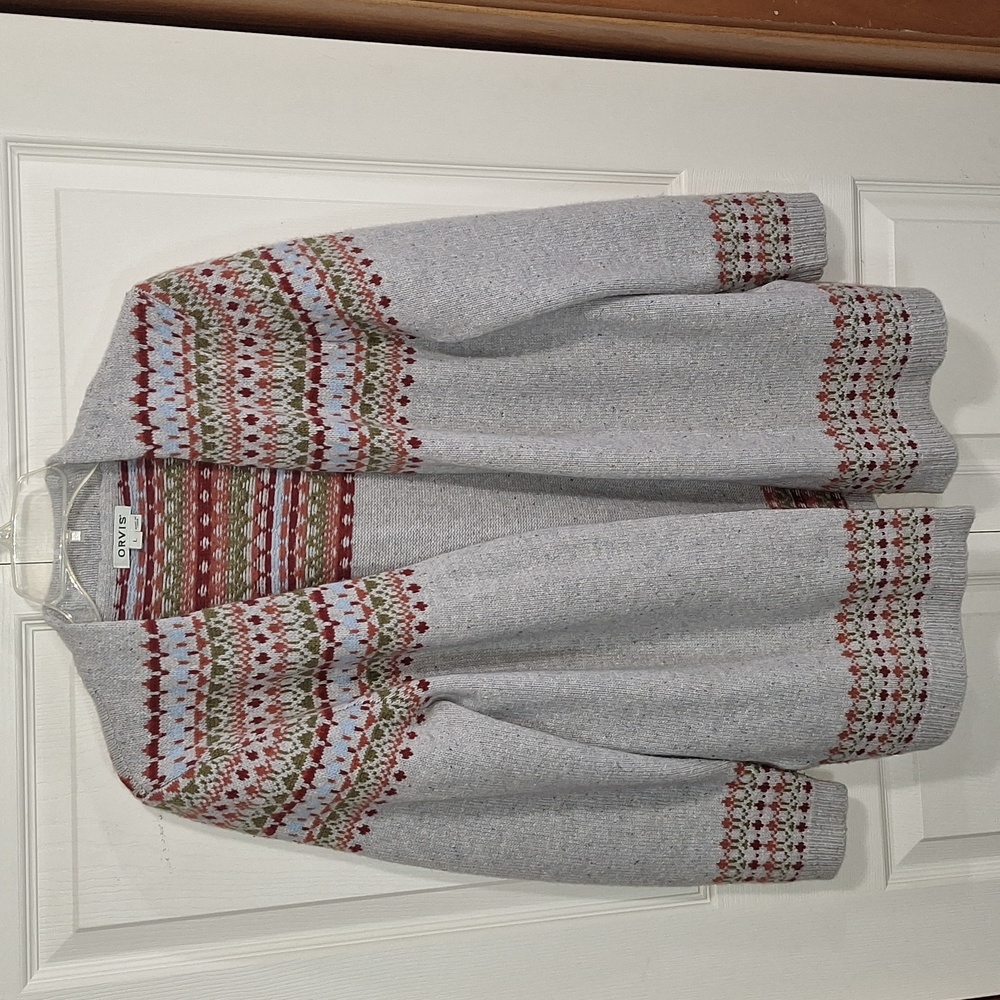 Orvis 100% wool cardigan sweater - southwestern gray - L - Picture 1 of 7